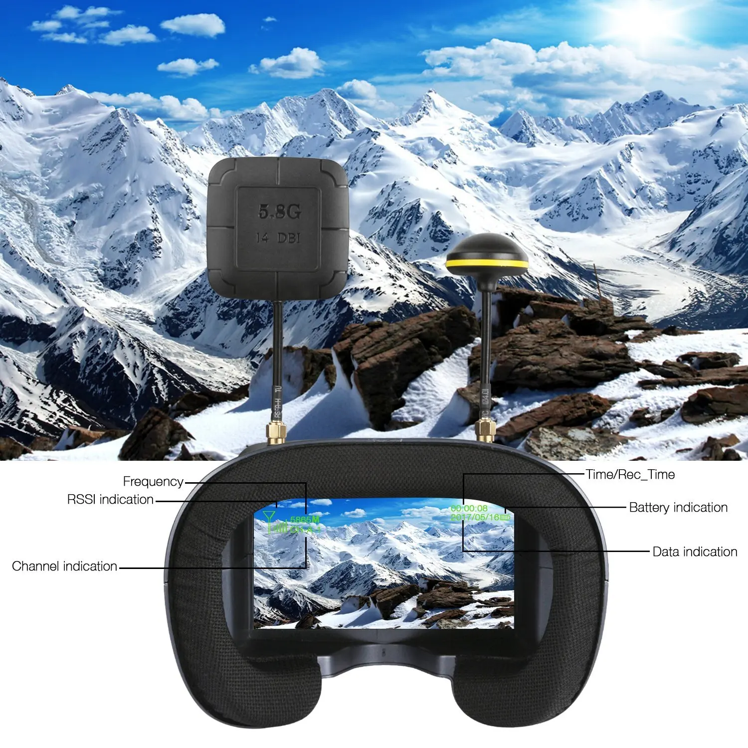 FPV Goggles 008D 5.8G 40CH 4.3 - Fpv Goggles Headset recensie en prijs
